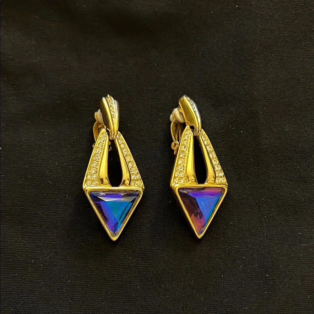 Oscar de la Renta Gold and Purple Earrings - Picture 1 of 4